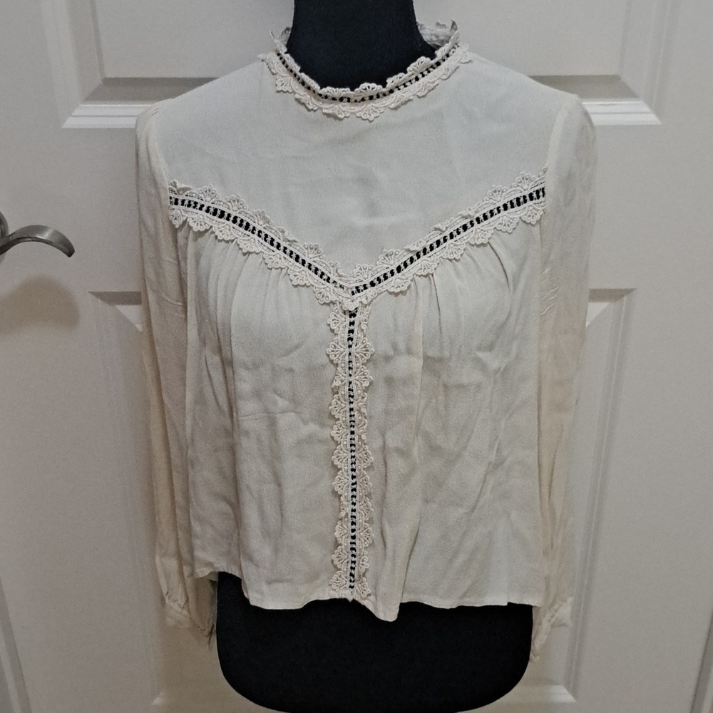 ASTR The Label small cream colored silk blouse, $109.00